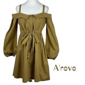 Anthropologie A’reve Camel 100% Cotton Cottagecore Whimsical Dress NWOT Size M